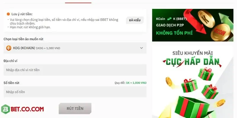 Nhiều phương thức rút tiền linh hoạt, BBET bảo mật thông tin tối đa